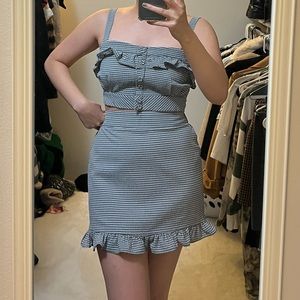 Two piece black and white crop and skirt